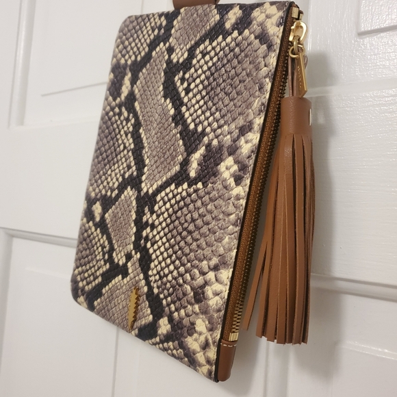 EC Thacker "Nolita" Clutch Python Print Zip Close Brown/Beige - Picture 3 of 13